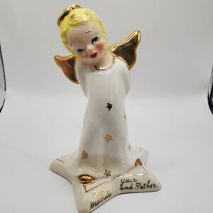 Vintage 1950s Yona Japan Obey Your Mother and Father Porcelain Angel Figurine